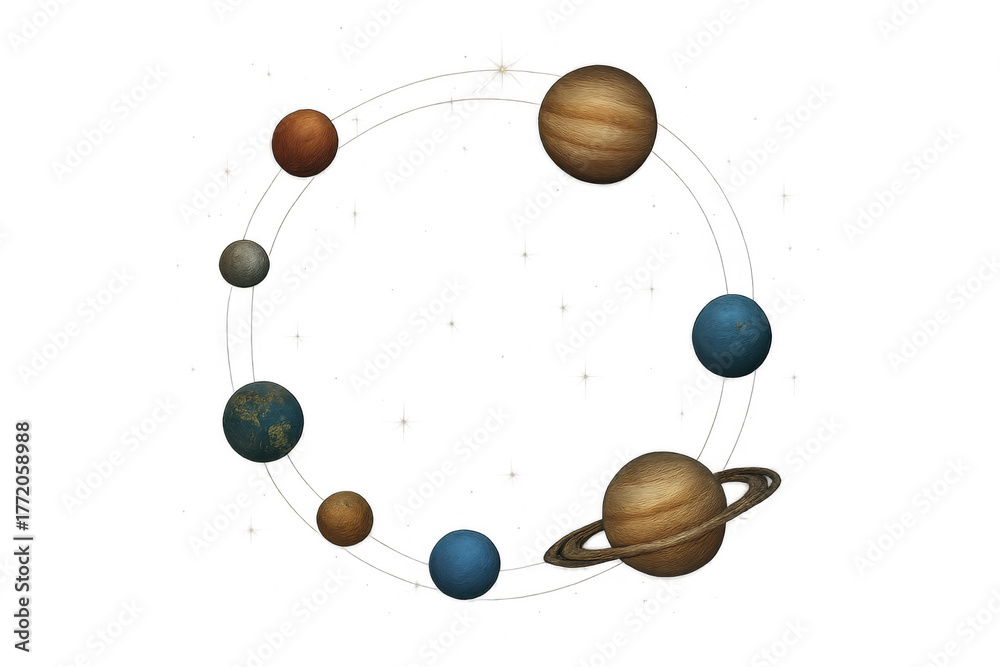Fototapeta premium Solar system planets orbiting showing universe astronomy concept, science educational model with transparent background