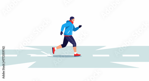 Vector illustration of a man running in winter sportswear. Flat Vector Illustrations. EPS Editable