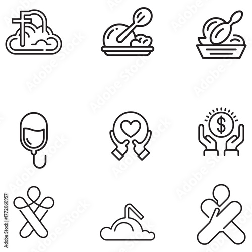 Diverse volunteer service icons in silhouette style