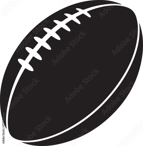 Black and white silhouette illustration of a rugby ball with white laces sport