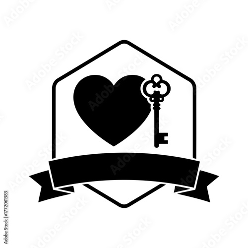 Vector art of heart and key badge for love and security
