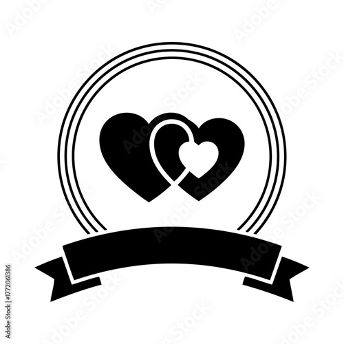 Vector art of two hearts badge for love and wedding concept