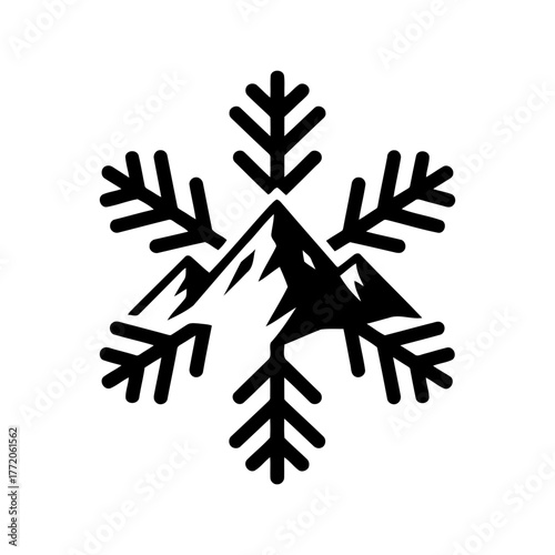 Vector art of mountain snowflake for winter adventure design