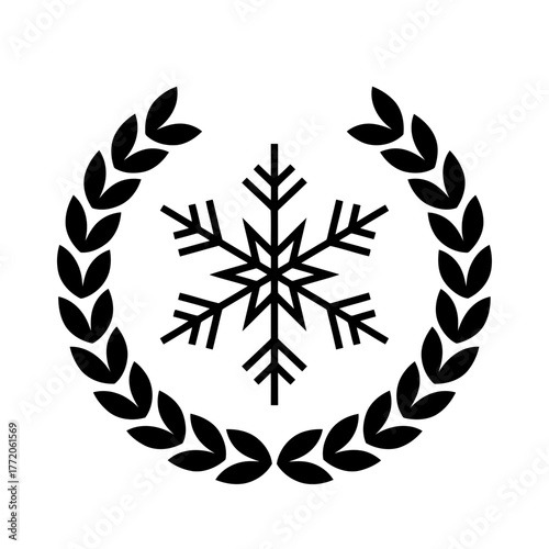 Vector art of snowflake in a laurel wreath vector icon