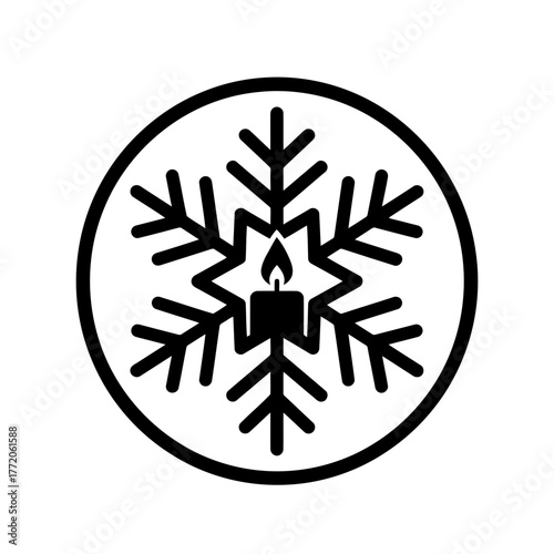 Vector art of snowflake candle in a circle for winter holiday