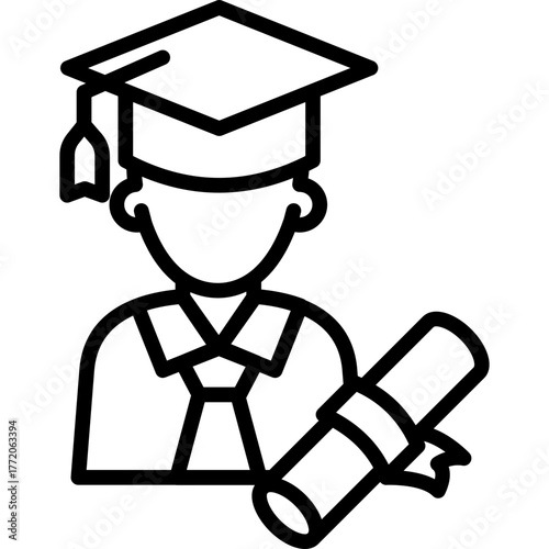 Graduation Cap Student Holding Diploma Line Icon for Education and School Achievement