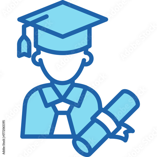Blue Lineal Graduation Student with Diploma Icon for Education and School Success