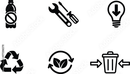 Symbolic Eco Solutions Pictogram Collection Depicting Environmental Awareness and Sustainable Practices