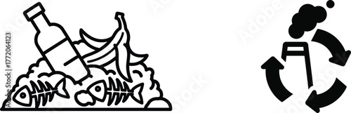 Pollution and waste illustration showing environmental damage and industrial impact