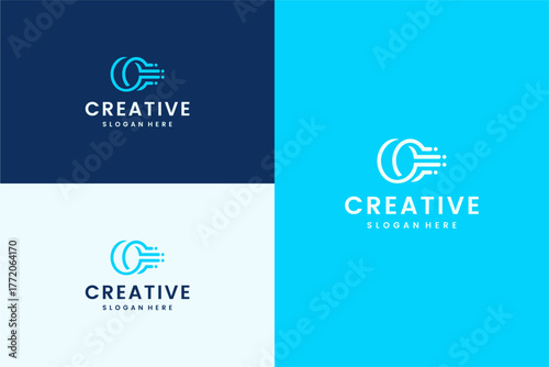 Set of abstract letter C logo design template. icon for technology, internet, digital.