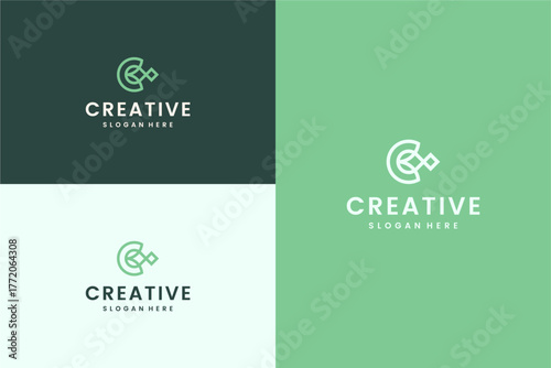 Set of abstract letter C logo design template. icon for technology, internet, digital.
