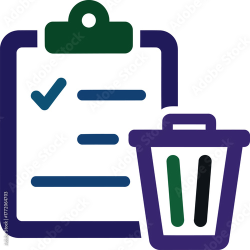 Clipboard with check mark and trash can icon symbol concept