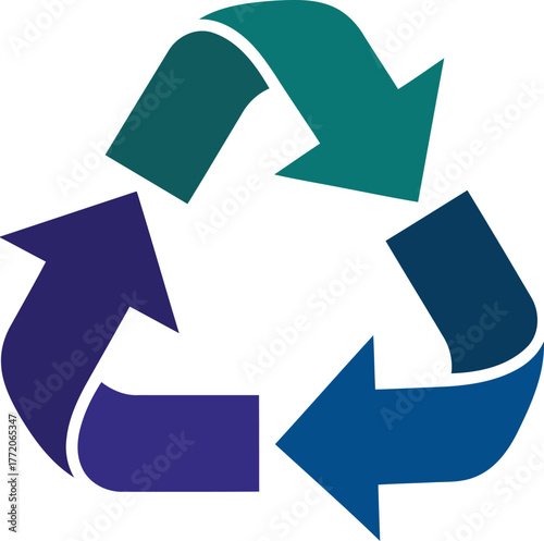 Recycle symbol in various blue tones on a white background