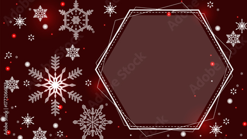 クリスマスカラーの、美しい雪の結晶と16:9サイズのテンプレート