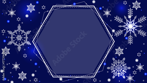 クリスマスカラーの、美しい雪の結晶と16:9サイズのテンプレート