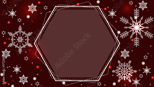 クリスマスカラーの、美しい雪の結晶と16:9サイズのテンプレート