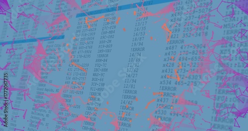 Displaying monospaced code columns on console, showing error messages and pink orange glitches