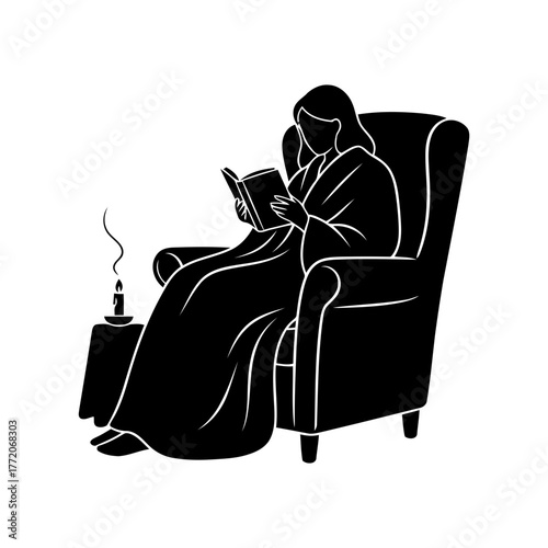 Vector art of woman reading a book in an armchair