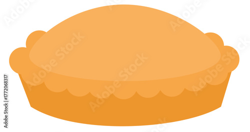 Simple flat illustration of a freshly baked golden brown pie, perfect for desserts.