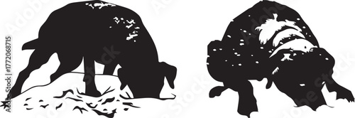 Black labrador retriever dog sniffing ground vector illustration clip art image