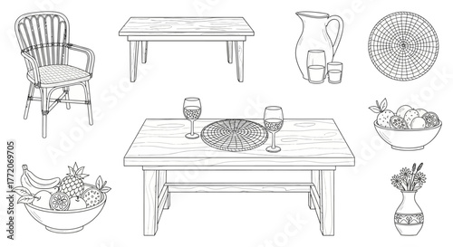 rustic dining scene table set with wine fruit bowl and pitcher creating a cozy inviting atmosphere perfect for lifestyle and food blogs