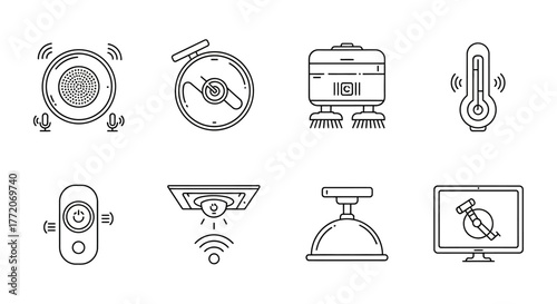 smart home automation system icons displaying various connected devices perfect for illustrating iot and modern technology integration.