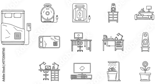smart home setup with connected devices including bed vacuum desk and tv illustrating modern living and convenience for tech enthusiasts