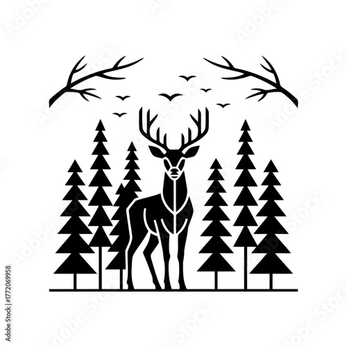 Vector art of deer in forest, vector illustration, wildlife scene