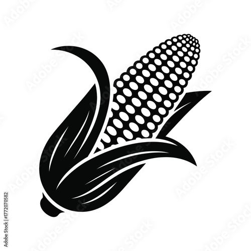 Corn on cob black silhouette icon agriculture farm vegetable food maize plant outline vector graphic illustration