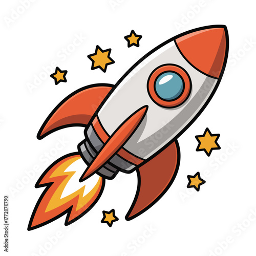 Cartoon space shuttle soaring through starry sky concept exploration travel startup launch success symbol