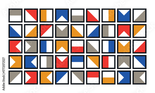 Free Download Multicolored Square Box Bauhaus Geometric Grid Pattern in Minimalist Mid Century Modern Style - GFXLoad