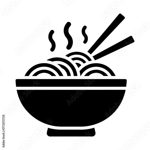 ramen noodles with chopsticks glyph icon representing asian food and traditional cuisine