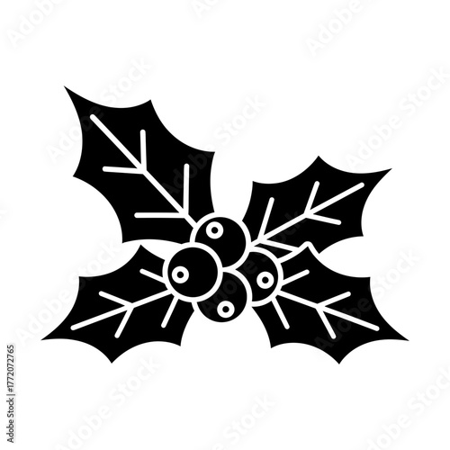 holly leaves and berries glyph icon symbolizing christmas ornament and winter celebration