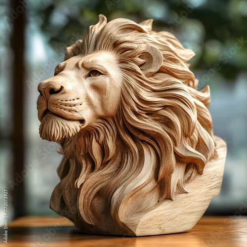 Decorative lion statue carved from stone for classic art collections