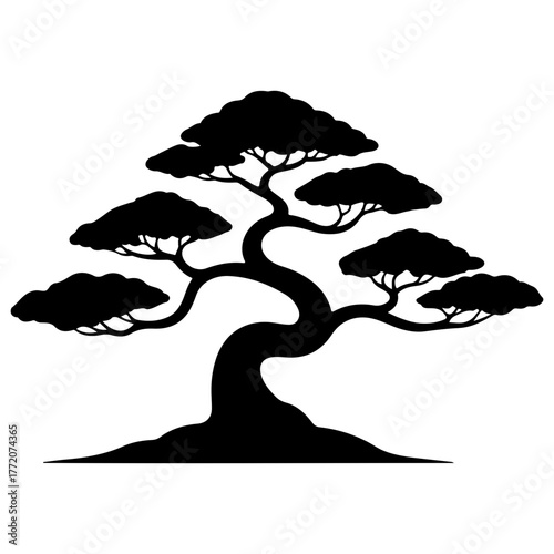 Silhouette of a bonsai tree for design use