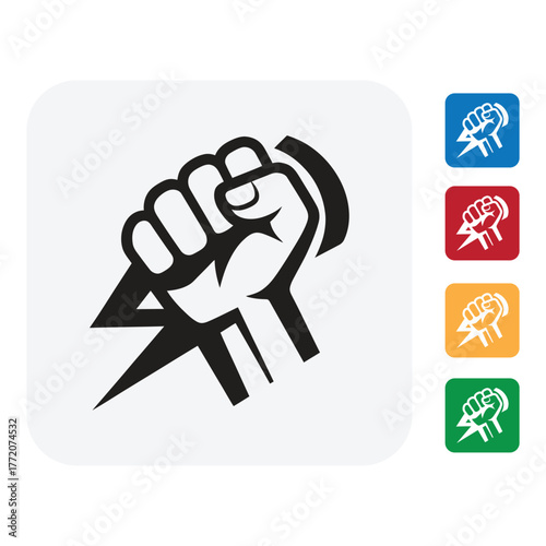 Empowering fist with lightning bolt conveys strength and resilience for impactful messaging across diverse industries and social movements