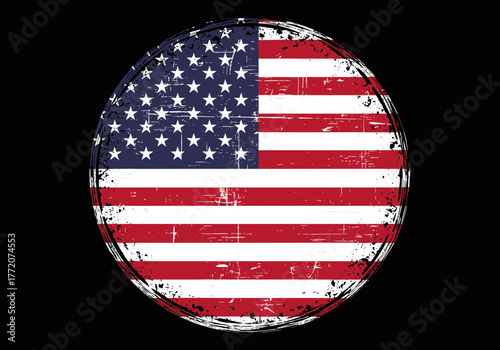 Circular Distressed American Flag Vector on Dark Background with Grunge Effect
