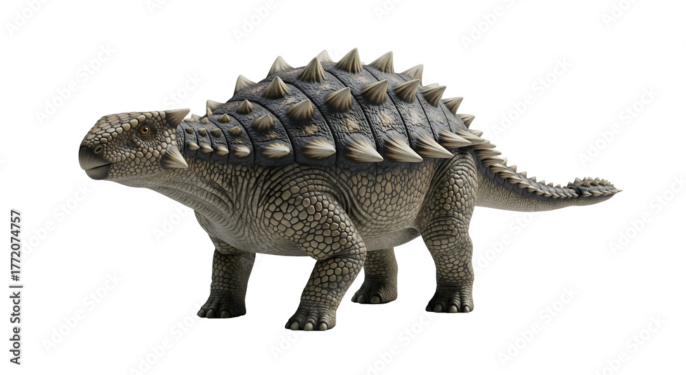 Fototapeta premium An Ankylosaurus, a massive armored dinosaur, stands proudly, its body covered in protective plates, isolated on transparent background