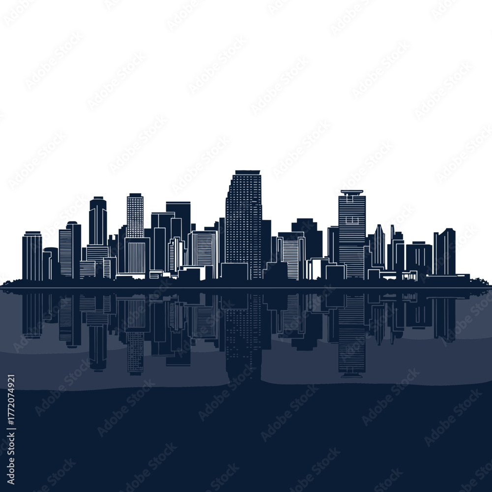 Naklejka premium Iconic Miami Cityscape with Art Deco Architecture, Palm Trees, and