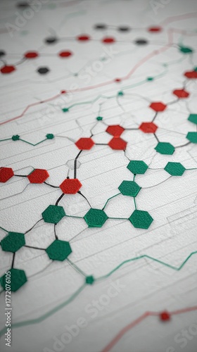 Abstract Geometric Pattern With Red And Green Hexagons