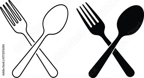Crossed Fork and Spoon Outline and Silhouette Icons cutlery utensil
