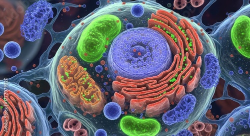 Detailed illustration of a eukaryotic animal cell interior