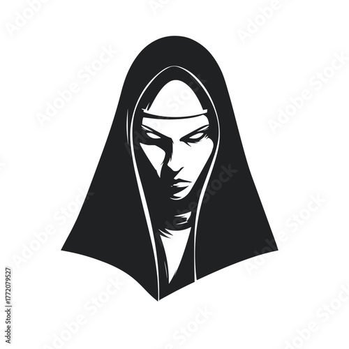 evil scary nun vector clipart, logo, icon