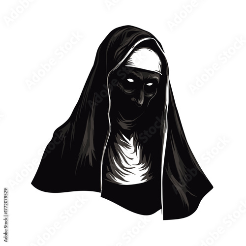 evil scary nun vector clipart, logo, icon