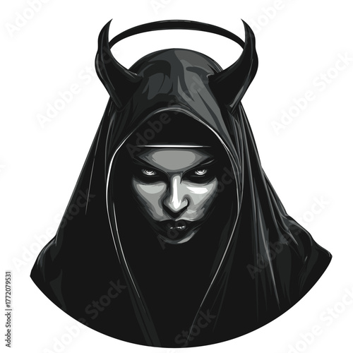 evil scary nun vector clipart, logo, icon