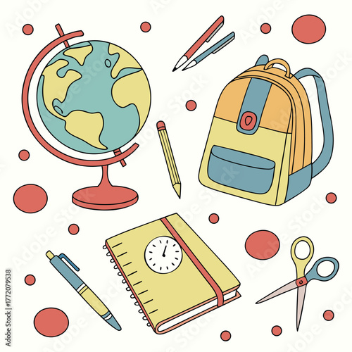 Hand drawn school supplies for education