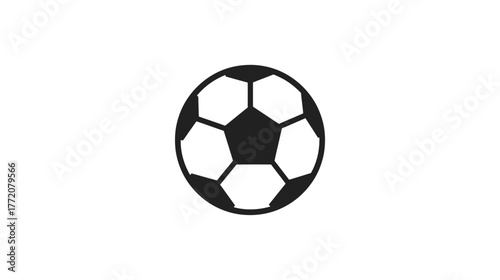 A black and white soccer ball with pentagons and hexagons on a white background.