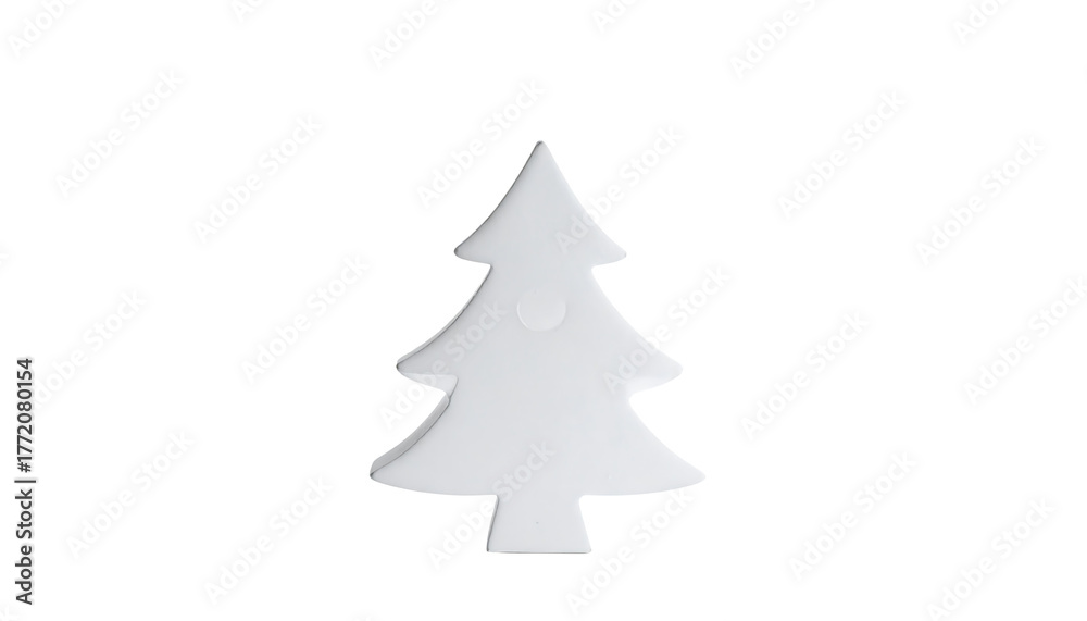 Fototapeta premium White christmas tree shaped decoration with three tiers and a trunk, isolated on clean white background