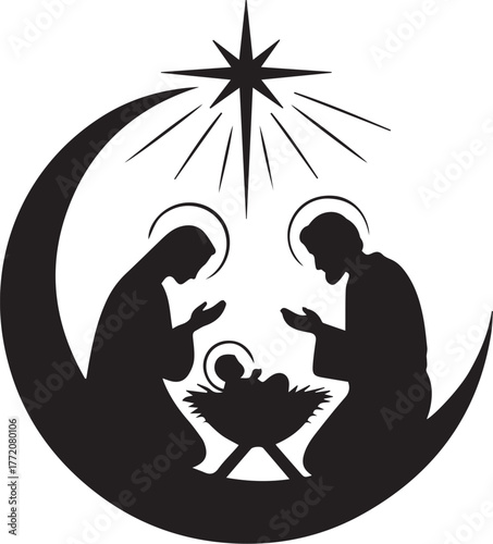 Holy Night Nativity Silhouette svg