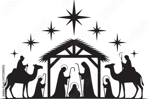 Holy Night Nativity Silhouette svg
